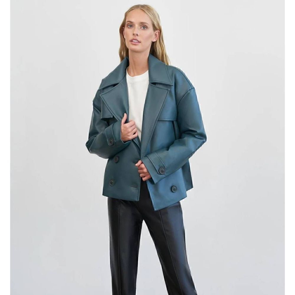 Teal Padded Biker FauxLeather Jacket-Victoria S